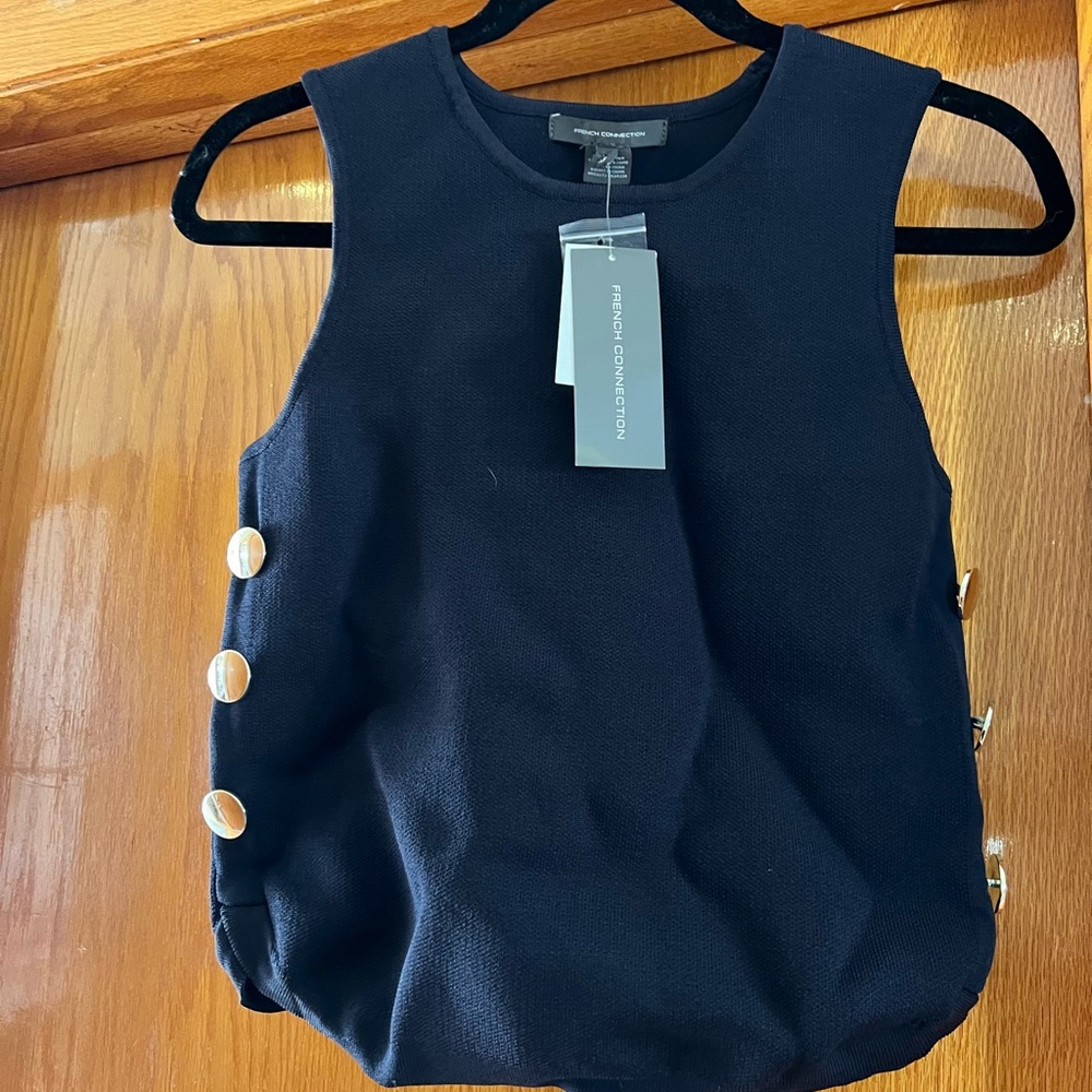French Connection Black Sleeveless Tank with Button Details